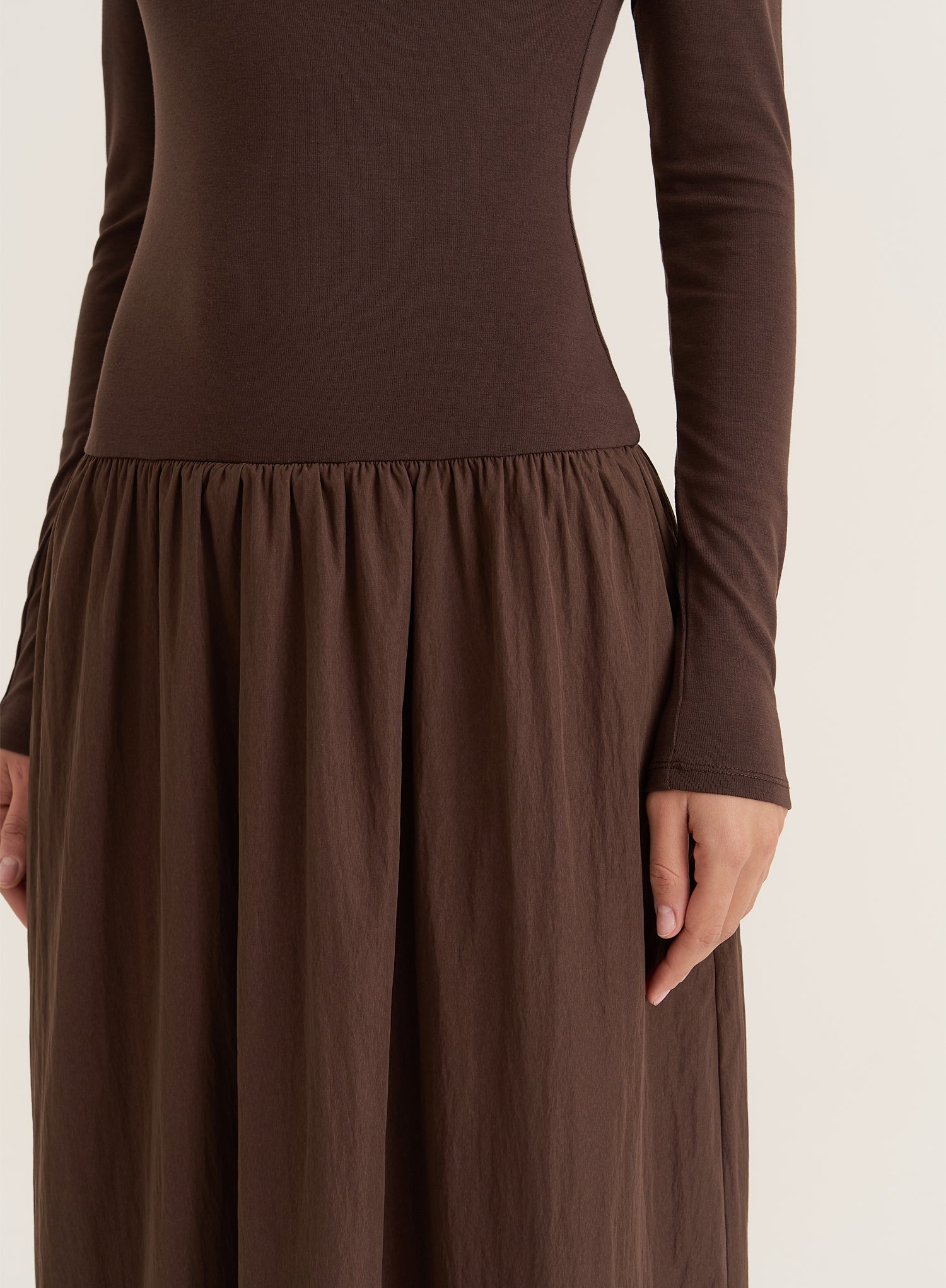 Chocolate Contrast Long Sleeve Maxi Dress